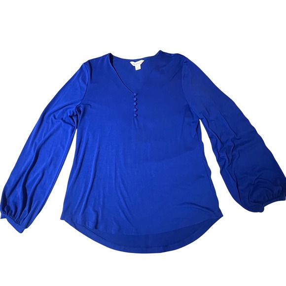 Liz Claiborne Tops - Liz Claiborne Women's Royal Blue Long Sleeve Button V-Neck Blouse Size M